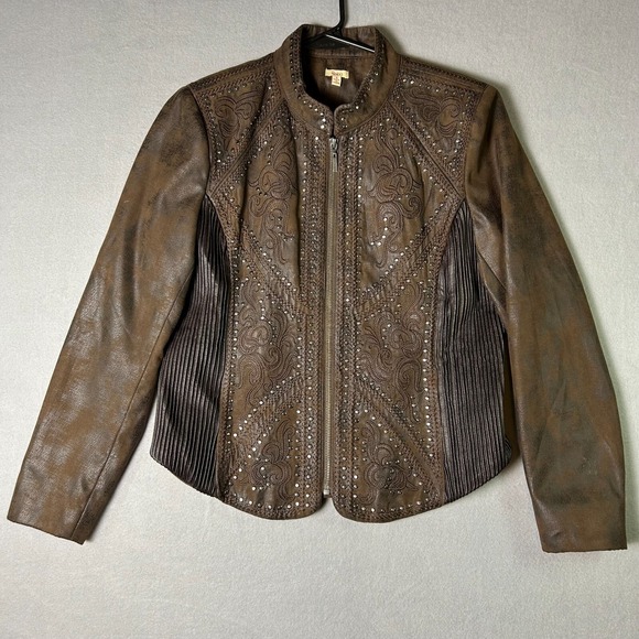 Reba Jackets & Blazers - Reba McEntire Leather Jacket Womens Small Brown Western Country Vegan Studded